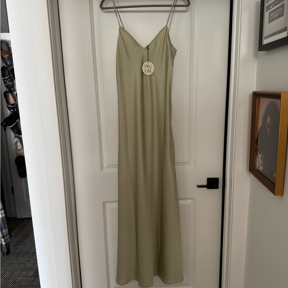 Satin Slip Maxi Dress in Sage Green - Picture 3 of 6